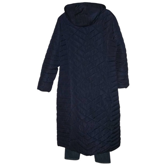 Elora Coat Puffer Long Full Length Warm Ski Winter Vacation Navy Blue Heavy Hood - Picture 7 of 16